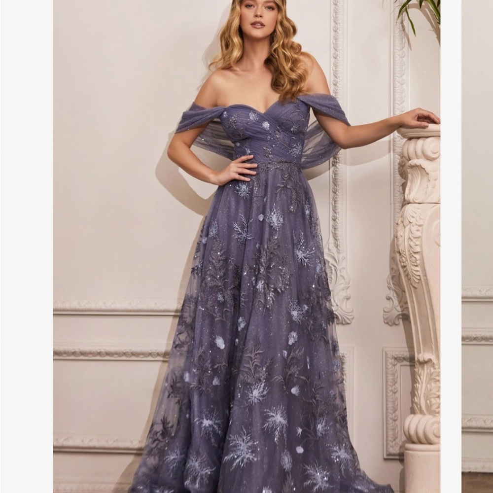 Purple Embellished Off-Shoulder Gown for Prom